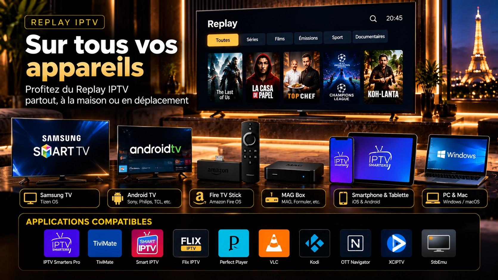 Replay IPTV sur différents appareils compatibles